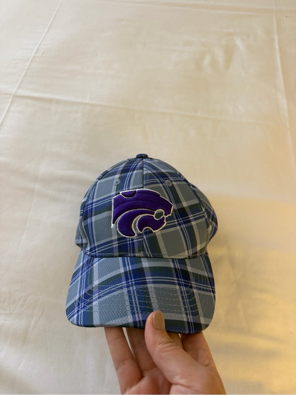 Russell Athletic Blue and Gray Plaid Baseball Cap with Purple Logo